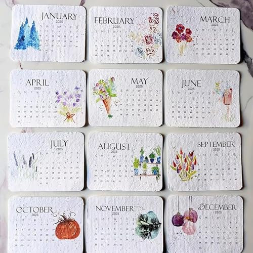 Einpflanzbarer Tischkalender 2025, Pflanzbarer Samenkalender, Umweltfreundlicher Sprossensamenpapierkalender, Kreativer Abbaubarer Keimsamenkalender, 12 Monate Ästhetischer Samen Kalender Für Heimbüro