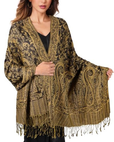 Lamca Pashmina Schal Damen, Retro Schultertuch Schal mit Paisley-Muster, Elegante Quaste Stola Tuch und Wrap für Abendkleid, Hochzeit, Alltag