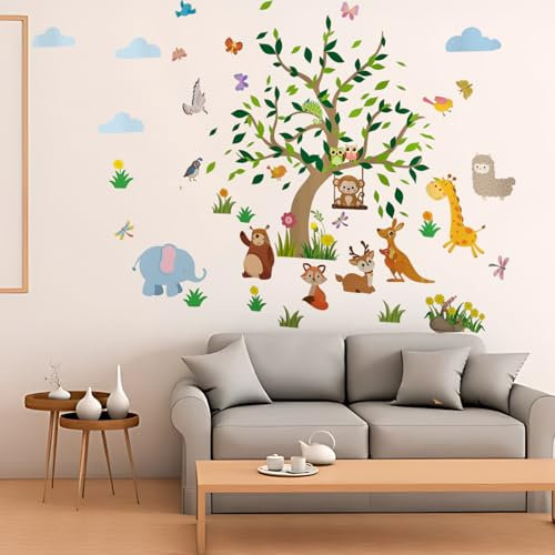Little Deco Kinderzimmer Wandtattoo, 10 cm Wandtattoo Dschungel Waldtiere Baum Wandaufkleber, Giraffe Affen Schafe Affe Elefant Safari Wandsticker Kinderzimmer Babyzimmer Wohnzimmer Wanddeko