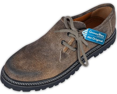 German Wear Haferlschuhe Trachtenschuhe Original Handmachart Trachten Lederschuhe aus Wildleder Echtleder Schuhe (Antikbraun, EU Schuhgrößensystem, Erwachsene, Numerisch, M, 48)