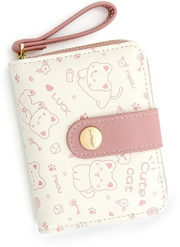 SSyang Nette Katze Geldbörsen, Geldbörse Damen Klein, Karten Portemonnaie, Cute Wallet, PU Leder Kleiner Geldbeutel Damen, Geldbeutel Klein, Portmonee Kinder, mit Reißverschluss Tasche, für Mädchen