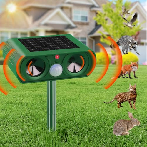 Cat Repellent for Gardens UK, Cat Scarers for Gardens, Solar Cat Repellent Ultrasonic with Motion Detection Waterproof, Suitable for Repelling Cats, Foxes, Squirrels, Pigeons, Rodents