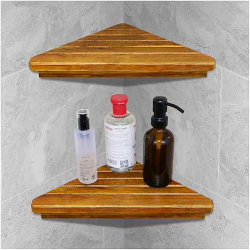 Holz Eckregal Duschregal Dreieckiges Eckregal Holz Badregal für geflieste Wand, 2 Pack Dusche Eckregal Ohne Bohren