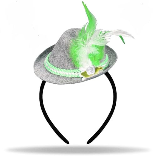 Hatstar Mini Tiroler Hut | Seppelhut Haarreif mit Feder | Filzhut Haarband für Oktober Fest Wies´n Party | Kostüm Accessoire für Damen & Herren (Seppel Hut grün)
