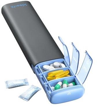 IDEERFIT Tablettenbox 7 Tage Pillendose [LFGB-zertifiziert] [Trockensicher] [Lichtgeschützt] Medikamentenbox Tabletten Pill Organizer Perfekt für unterwegs, im Büro oder auf Reisen, Klein (Schwarz)