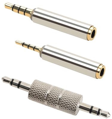 Adaptador Jack de 2,5mm a 3,5mm Juego de 3 Piezas Macho de 3.5mm a Hembra de 2.5mm, Macho de 2,5mm a Hembra de 3.5mm, Conector de 3.5 mm a Macho Compatible con Smartphones Micrófonos Dispositivos De