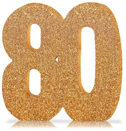 Number 80 Glitter Table Decoration Centrepiece Champagne Gold,80th Birthday Table Decorations for Women Men,20cm Sparkly 80 Sign Table Number Topper for Birthday Wedding Anniversary Table Decorations