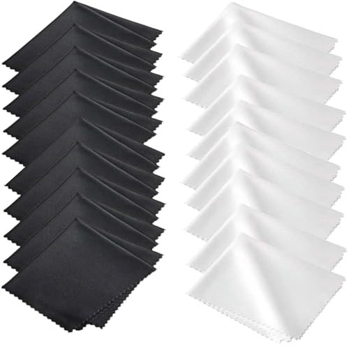 AOOTUERL Microfiber Cleaning Cloths 20 Pack, 6x7 Inch Lint-Free Lens & Screen Cleaner, 10 Black & 10 White, Scratch-Free, Streak-Free, Reusable, Cleaning Cloths For Eyeglasses, Camera, Phone, Tablet