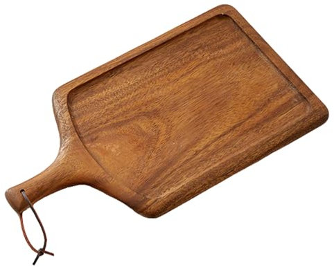 Platos de madera para servir con asas, charcutería y desayuno, bandeja portátil para servir pizza y filete para cenas y fiestas, nogal, 40 x 20 x 2 cm