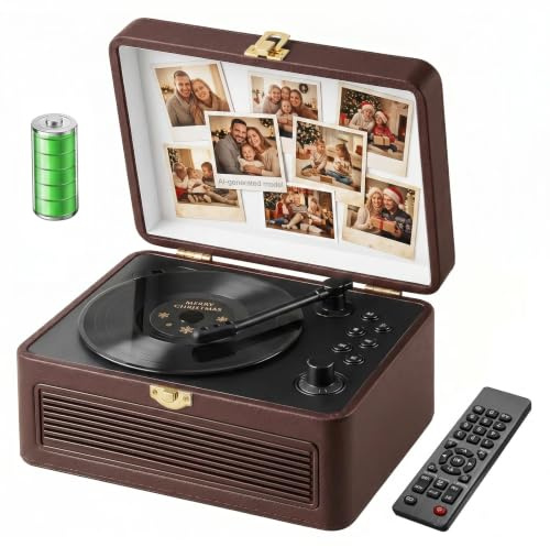 Gueray Tragbarer Bluetooth CD-Player mit Lautsprechern 3600mAh Wiederaufladbarer Vintage CD Spieler für Zuhause, Retro CD Players FM-Radio mit Fernbedienung, Unterstützt USB AUX(Braun)