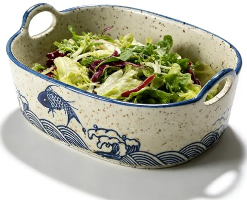 VEGOATY: Plato rallador de cerámica pintado a mano con asas de cerámica, elegante azucarero, cuenco ramen, color pescado, cazuela pequeña para lasaña, tiramisú, molde para hornear