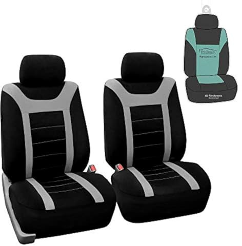 FH GROUP Sports Fabric Car Seat Covers Pair Set (Airbag Compatible), Gray/Black- Fit Most Car, Truck, SUV, or Van