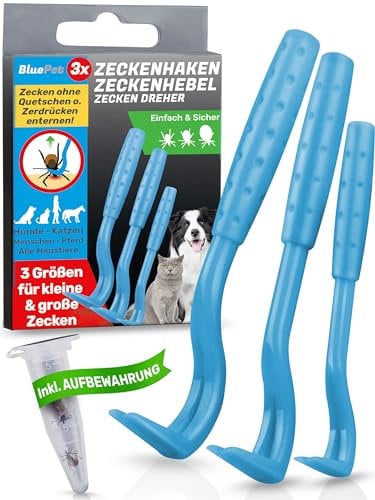 BluePet 3X Ganci per Zecche per Cani, Gatti, Cavalli e Umani - Rimuovi Zecche, Pinza per Zecche per Cane, Gatto, Uomo, Alternativa alle Pinzette per Zecche, Togliere Zecche e Tira Zecche