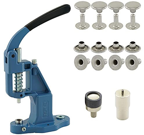 GETMORE Parts Jeu de Presse à Riveter Comprenant Une Presse à Oeillets/Rivets, Un Outil de rivetage et 100 Rivets Creux, Calotte Simple, Acier (Argent, 9 mm)