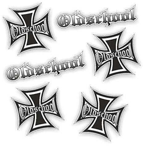 6x Aufkleber Set Oldschool Eiserne Kreuz - 4x Kreuz 8x8cm - 2x Schriftzug 13,5x3cm - hochwertiger Aufkleber Auto Tuning - OEM & JDM Autosticker - Lustige Aufkleber Auto - Stickerbomb - Autoaufkleber