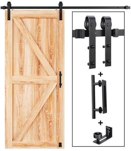 EaseLife Kit de quincaillerie pour porte coulissante de grange de 2 m – Poulie en J basique – Glisse facilement et silencieusement, facile à installer (kit de rail de 2 m pour porte simple de 91,4 cm