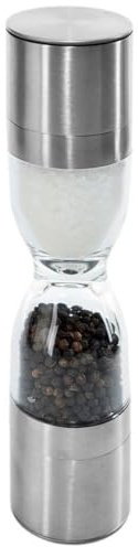 ORION Gewürzmühle Manuelle Salz und Pfeffermühle, form Sanduhr, mit Verstellbarem Keramikmahlwerk Handmühle Acrylglass und Edelstahl 2-in-1 doppelt