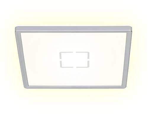 Briloner Leuchten - LED Deckenleuchte, Deckenlampe mit Hintergrundbeleuchtungseffekt, 18 W, 2.400 Lumen, 4.000 Kelvin, quadratisch, Weiß-silber