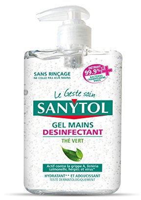 Sanytol - Gel Mains Désinfectant Thé Vert - 250 ml - Bactéricide, Virucide, Fongicide - Hydratant, Sans Rinçage, Ne Colle Pas - Testé Dermatologiquement