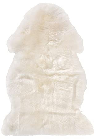 WOHNWOHL Schaffellteppich • weicher Lammfell Teppich • echtes Schaffell • Flauschiger Vorleger • Deko Schlafzimmer • Größe: 90 x 60 cm • Farbe: Ivory