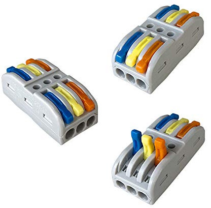 Aiqeer 16 Pezzi SPL-3 Leva-Dado Cavo Connettore, 3 in 3 out Bilaterale Conduttore Compatto Connettore, Morsettiera Connettore Molla, Morsettiera Cavo Connettore Rapido (Leva Multicolore)