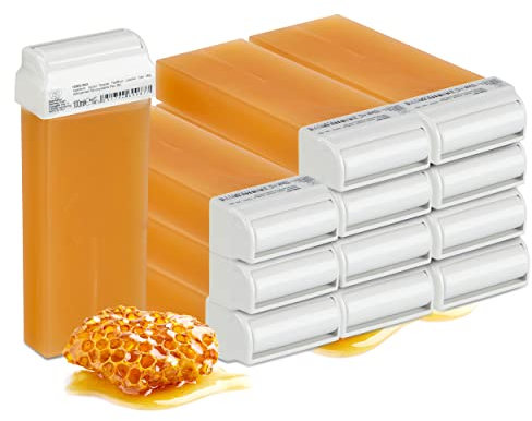 Kosmetex Warmwachspatronen Honig Wachs, Roll-On Wax Roller mit Rollkopf breit, Waxpatronen, 12x 100 ml