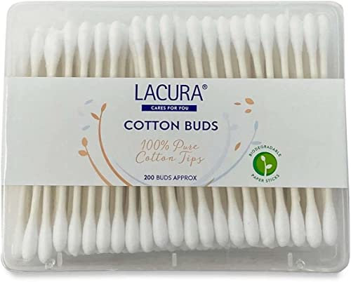 Lacura Wattestäbchen, 100 % reine Baumwolle, biologisch abbaubar, 400 Stück