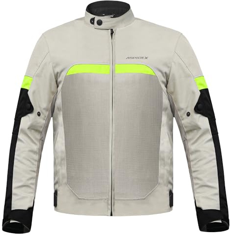 Motorrad-Sommerjacke Aspidex zertifiziert mit zugelassenen Protektoren aus Stoff, WEIß/NEONGELB, L