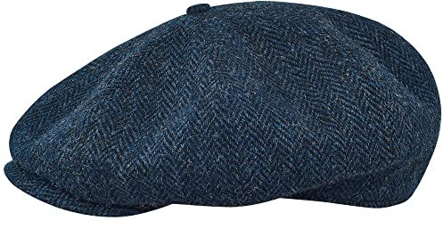 Sterkowski Peaky Style | Harris Tweed Schiebermütze für Herren | Herren Schirmmütze Cabrio Mütze Gatsby Cap 57 cm Blau/Schwarz