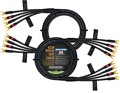 8 Foot - Canare 4S11 – Audiophile Grade - HiFi Star-Quad Bi-Amp Speaker Cable Pair with Eminence Gold Spade Connectors