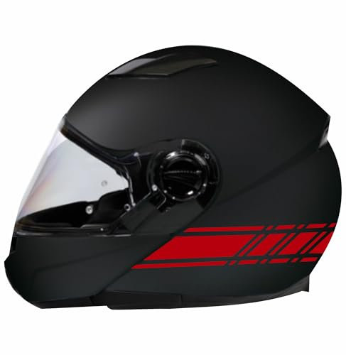 DualColorStampe Aufkleber für Motorradhelm, Motorrad, Motorroller, universell, Streifen, sportliches Design, Artikelnummer: C0057 (rot)