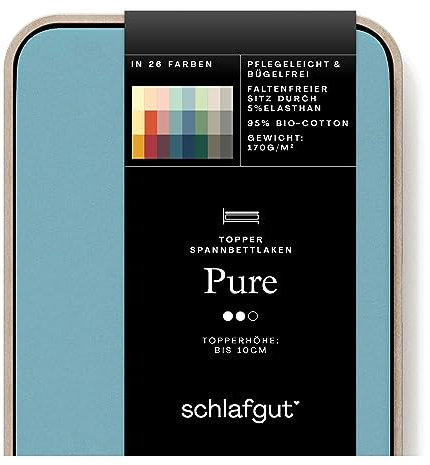 Schlafgut Pure Topper Spannbettlaken 120x200cm bis 130x220cm Petrol Mid, Spannbetttuch aus weicher Biobaumwolle