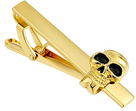 Krawattenklammer Gold, Skull Krawattennadel Edelstahl für Herren Tie Clip Gold Totenkopf Manschettenknöpfe Edelstahl Herren Gothic Krawattennadel 5CM