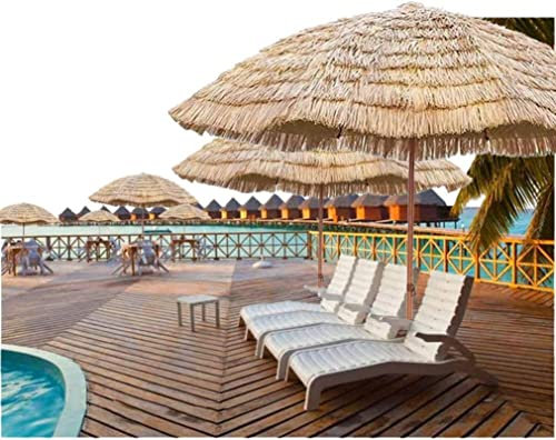 FUNNYBSG 6.5FT/2M Grand Parasol Outdoor Ombrelle De Plage Parasol Rond en Paille Hawaïenne Couleur Naturelle Parapluie De Balcon Protection UV Et Étanche sans Base