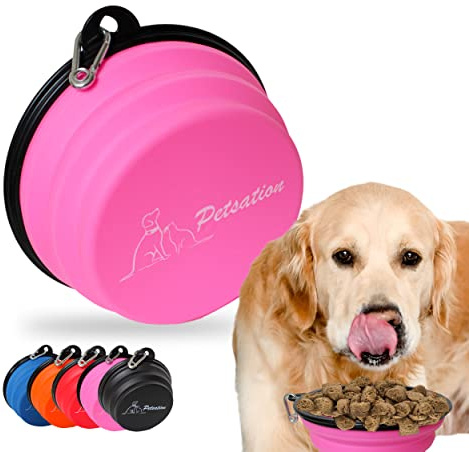 PETSATION Faltbarer Hundenapf für unterwegs [Das Original] Reisenapf, Fressnapf & Wassernapf für Hunde - 2X 350 ml Trinknapf, ideal für Reisen, Spaziergänge & Alltag Leicht (2 x 350 ml, Pink)