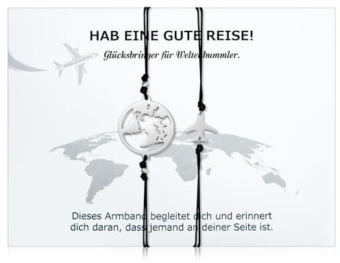 Patelai 2 Stück Weltkugel Armband Glücksbringer Reise Armband mit Erde Flugzeug Anhänger Damen Weltenbummler Geschenke Abschied Reise Geschenk für Freunde Familie Weltreisende mit Grußkarte(Silber)