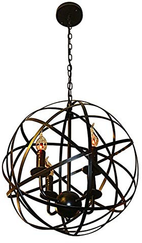 WFZRXFC 4 Köpfe E17 Lampenfassungen Pendelleuchte Kugel Retro Kreative Leuchte Bar Beleuchtung Dekoration Deckenbeleuchtung Antik Schwarz Metall Scheune Deckenleuchte