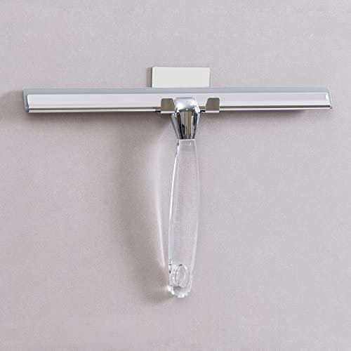 Shower Squeegee,Stainless Steel Shower Screen Wiper with 30.5cm Silicone Blade and Wall Mounted Adhesive Hook for Bathroom,Kitchen,Mirror,Car,Window and Glass Cleaning,Clear Acrylic Handle.