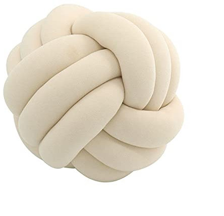 Icegrey Knoten-Ballkissen, Plüsch-Überwurfkissen, dekoratives handgefertigtes rundes Kissen für Schlafzimmer, Sofa, Couch, Wohnzimmer, Babyzimmer, Beige, 20 cm