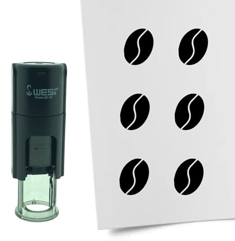 CombiCraft Selbstfärbender Stempel Kaffeebohne in Schwarz, 10mm rund - Ideal für Bulletjournals und Treuekarten