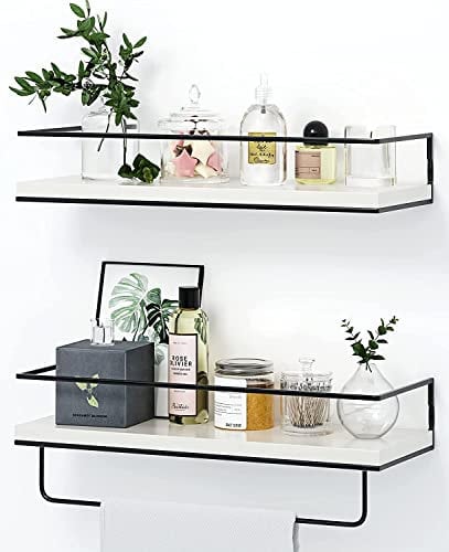 NUCAZA White Floating Shelves Wall Mounted Set of 2 With 18kg Weight Capacity, Hanging Wall shelves for Bedroom, Kitchen, Bathroom, Living Room, Home Office, Storage Organiser - Solid Wood Shelf