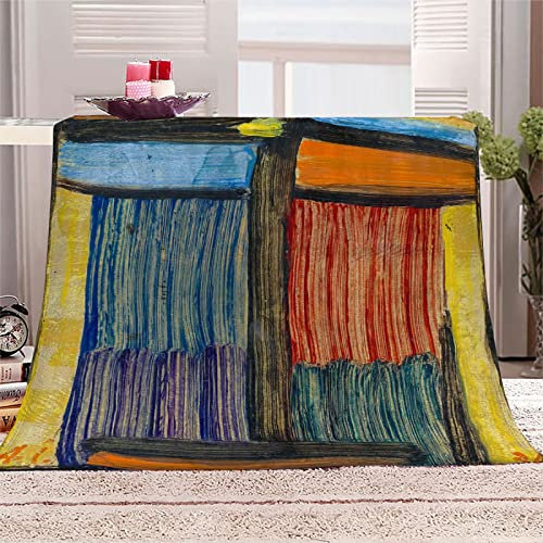 YINGD Flanell-Fleece-Überwurfdecke, D-Druck, Überwurfdecke, flauschig, Mikrofaser, warm für Erwachsene, für Bett und Sofa, berühmte Malerei, Jawlensky, Meditation, Emoji auf goldenem Hintergrund