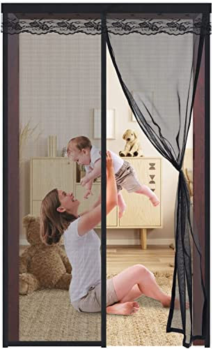 Fliegengitter Balkontür Magnet 90x205cm,Fliegengitter Tür Ohne Bohren,Insektenschutz Fliegenvorhang,Magnetvorhang ist ideal für Balkontür, Wohnzimmer und Wohnmobil,kinderleichte,Schwarz