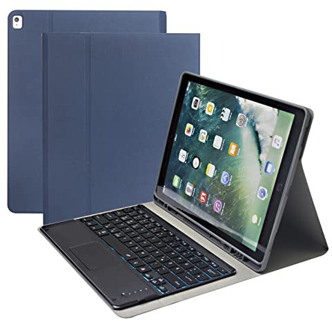 HLTOOP Keyboard Case for iPad Pro 12.9-Inch 2017/2015 (Old Model, 2Nd & 1St Generation), [7 Color Backlit] Magnetically Detachable Wireless Bluetooth Keyboard with Touchpad,Blue