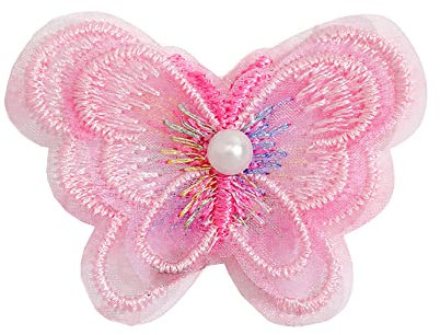 Lot de 10 patchs à coudre en dentelle en tulle avec perles en 3D et papillons - Pour coudre - Brodé et décorer - Pour vêtements, rideaux, nappe, sacs, rose