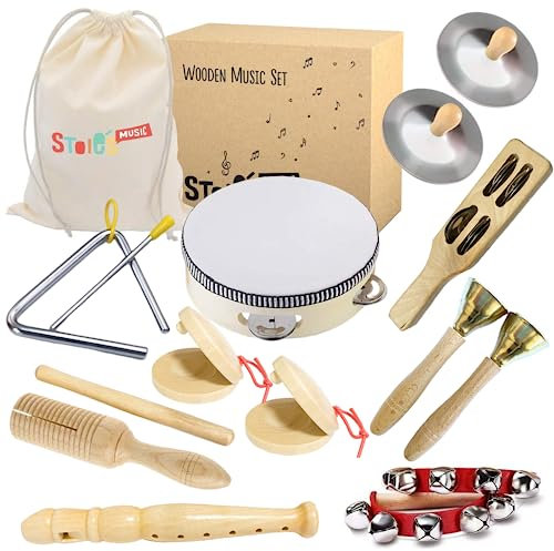 STOIE'S Musikinstrumente für Kinder Ab 3 Jahre - Holz Montessori Instrumente, Baby Klanghölzer, Trommel Musikspielzeug