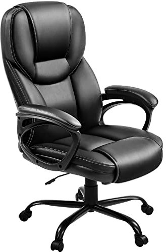 Yaheetech Chaise de Bureau en Similicuir avec Dossier Haut Ergonomique Support Lombaire Hauteur Réglable Base en Métal Noir
