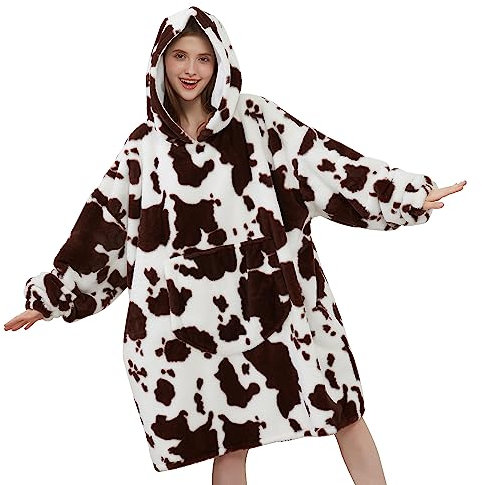 Viviland Blanket Hoodie Oversized Sweatshirt Super Soft Warm Comfortable Giant Pullover with Large Front Pock,Gifts for Women Men Teenagers,Cow Print, Brauner Kuhdruck