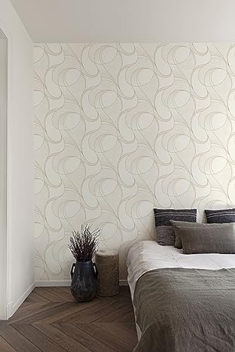 Grandeco Vliestapete Beton Optik Abstrakt Linien Creme Gold Metallic A57215