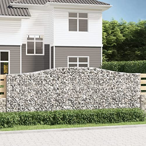 Higsose Gabione Mit Hochbogen 400x30x140/160cm Silber,Verzinktes Eisen,Gabionenkörbe,Gitter,Gabionen Säule,Gabionen Zaun,Mauersteine Gartenmauer,Zaun Garten,Gabionen Bank,Befüllbarer Steinkorb